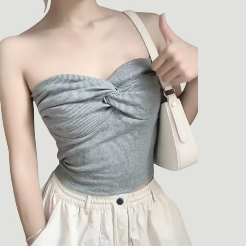 Y1789 Áo ống xoắn ngực borzip croptop Áo tube xoắn ngực tôn dáng | BigBuy360 - bigbuy360.vn