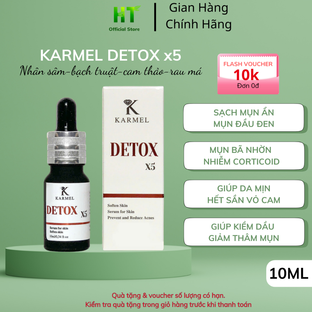 Serum Detox X5 -10ml - Xoá Mụn Da Sần Vỏ Cam, Mờ Thâm Nám Thu Nhỏ Lỗ Chân Lông Giúp Da Đều Mầu Trắng