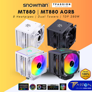 Tản nhiệt khí CPU SNOWMAN MT880 120 BLACK / WHITE - 8 ống đồng, 2 Tháp - Chính hãng, LED ARGB /  AUTO RGB , 2 quạt PWM