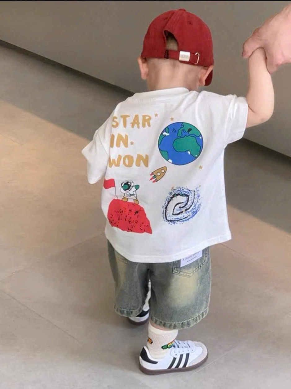 Set quần áo thun quả địa cầu, quần jeans rách cực dày dặn