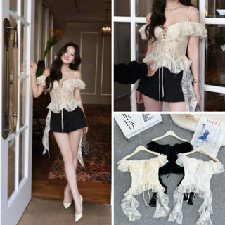 [NEW/ SẴN] Áo ren trễ vai voan tua rua thân corset tôn dáng Karen Top