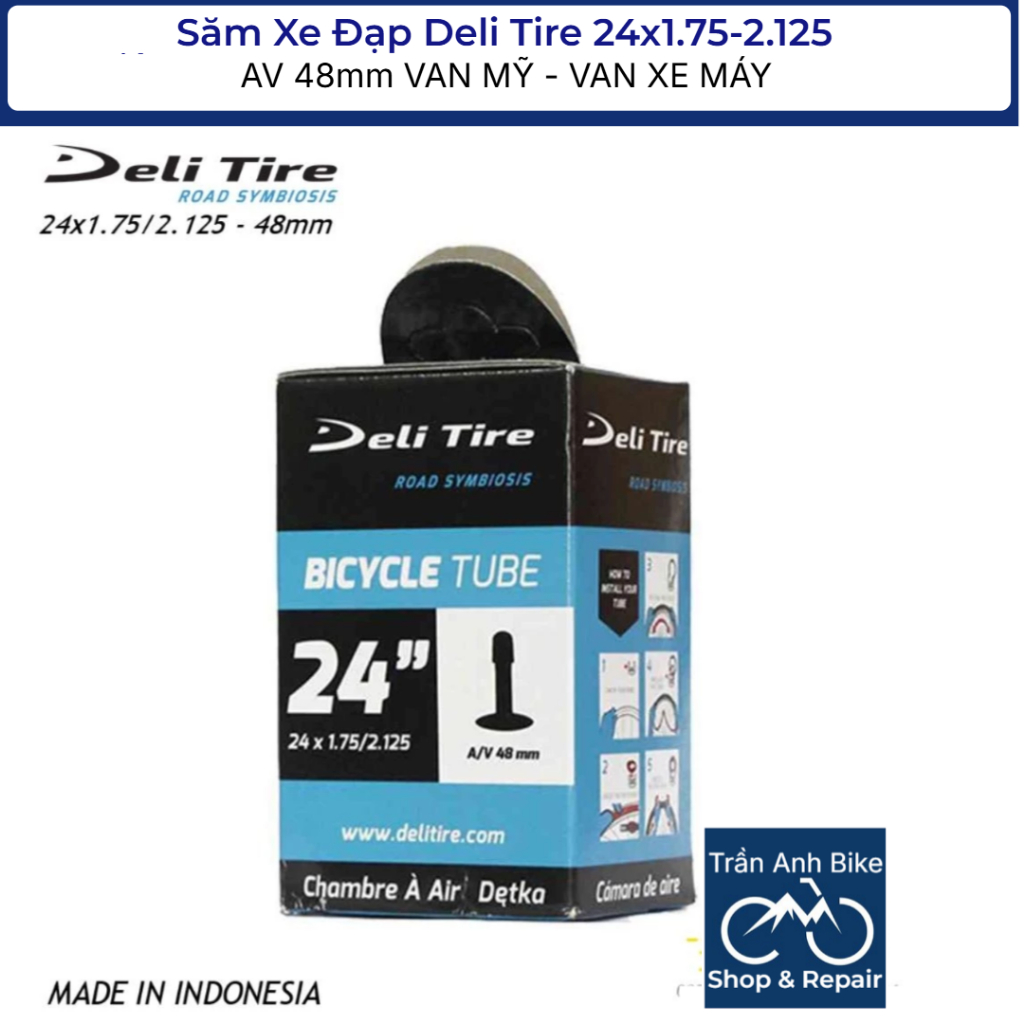 Săm Ruột Xe Đạp Deli Tire 24x1.75-2.125 48mm VAN MỸ - VAN XE MÁY