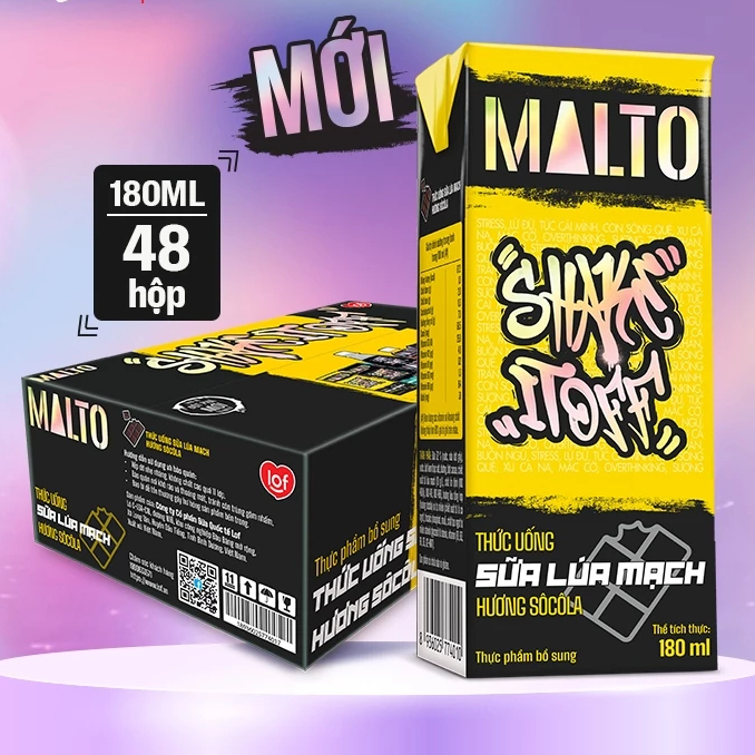 Thùng sữa lúa mạch MALTO Jelly Shake Shake It Off hương socola/ socola bạc hà 48 hộp x 180ml