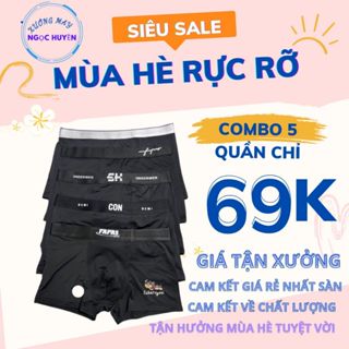 [GIÁ TẬN XƯỞNG] Combo 5 quần sịp đùi nam full đen mix mã chất liệu thun lạnh co giãn 4 chiều Menswear Quần Boxer _S1