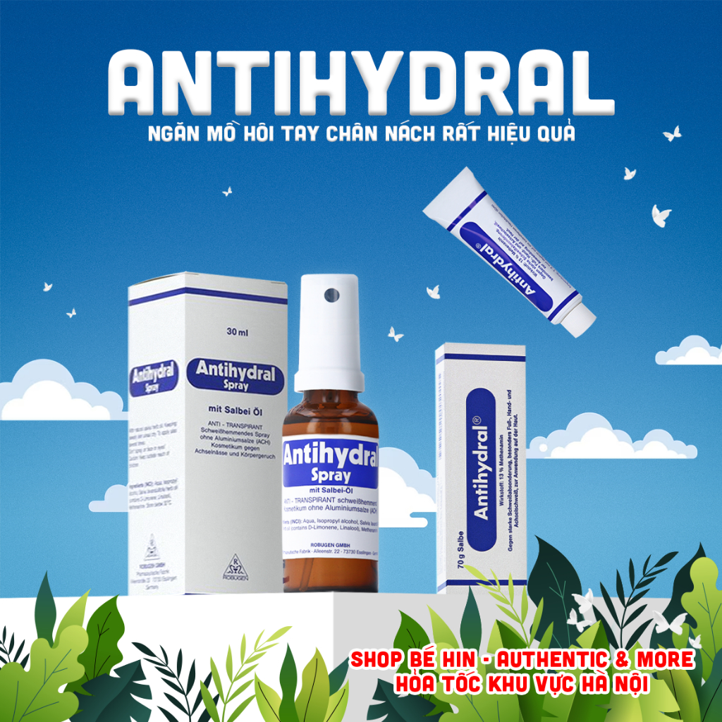  ANTIHYDRAL Đức ngăn mồ hôi tay chân nách rất hiệu quả dạng kem bôi 70g và xịt 30ml - Cam kết chuẩn 