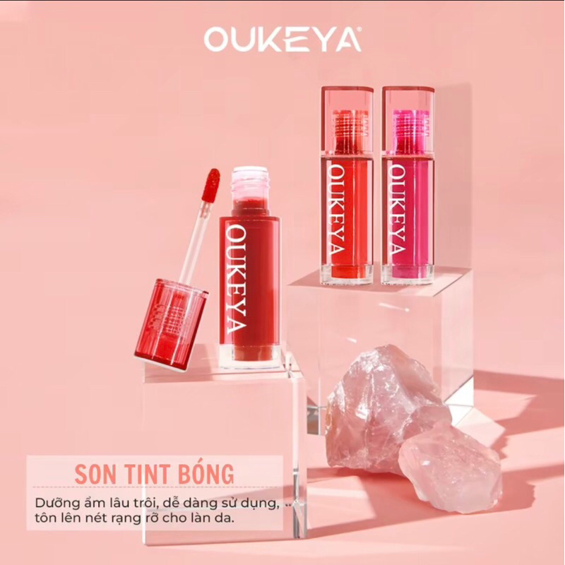 OUKEYA son môi Gloss Tint, Chất son bóng bền màu, Cung cấp độ ẩm, Màu sắc trẻ trung tươi tắn.