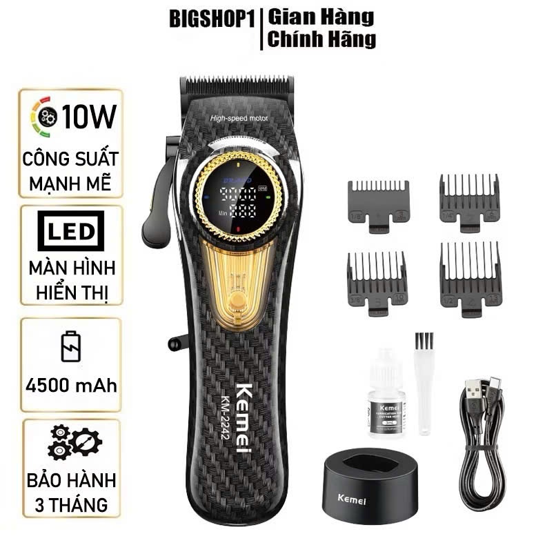 Tông Đơ Pin Máy Khỏe Kemei KM-2242 Chính Hãng, Tông Đơ Cắt Tóc Cao Cấp