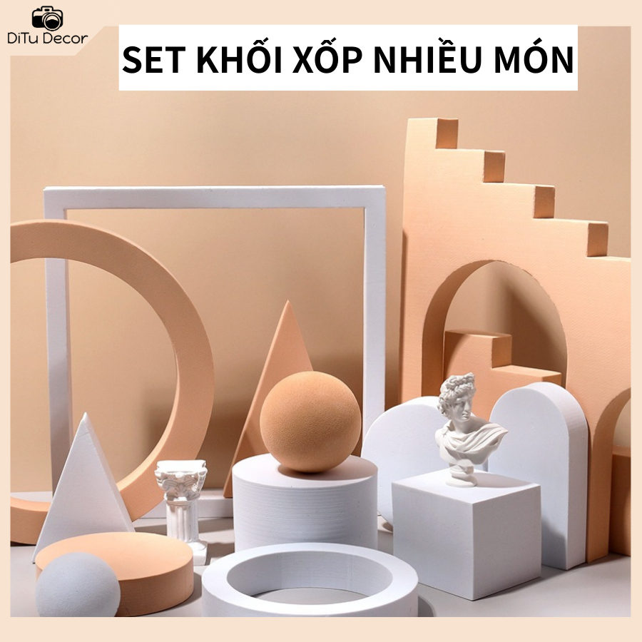 Combo khối xốp hình học màu trắng - khối decor chụp ảnh - DiTu Decor