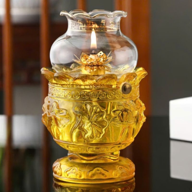 Đèn dầu thờ cúng pha lê lưu ly hoa sen