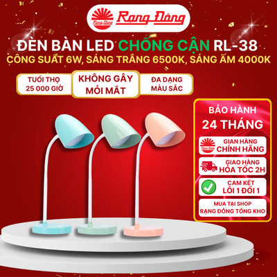 Đèn học Rạng Đông RD-RL-38 6W, ánh sáng thư giãn, chống cận thị, để bàn học/ bàn làm việc CRI95
