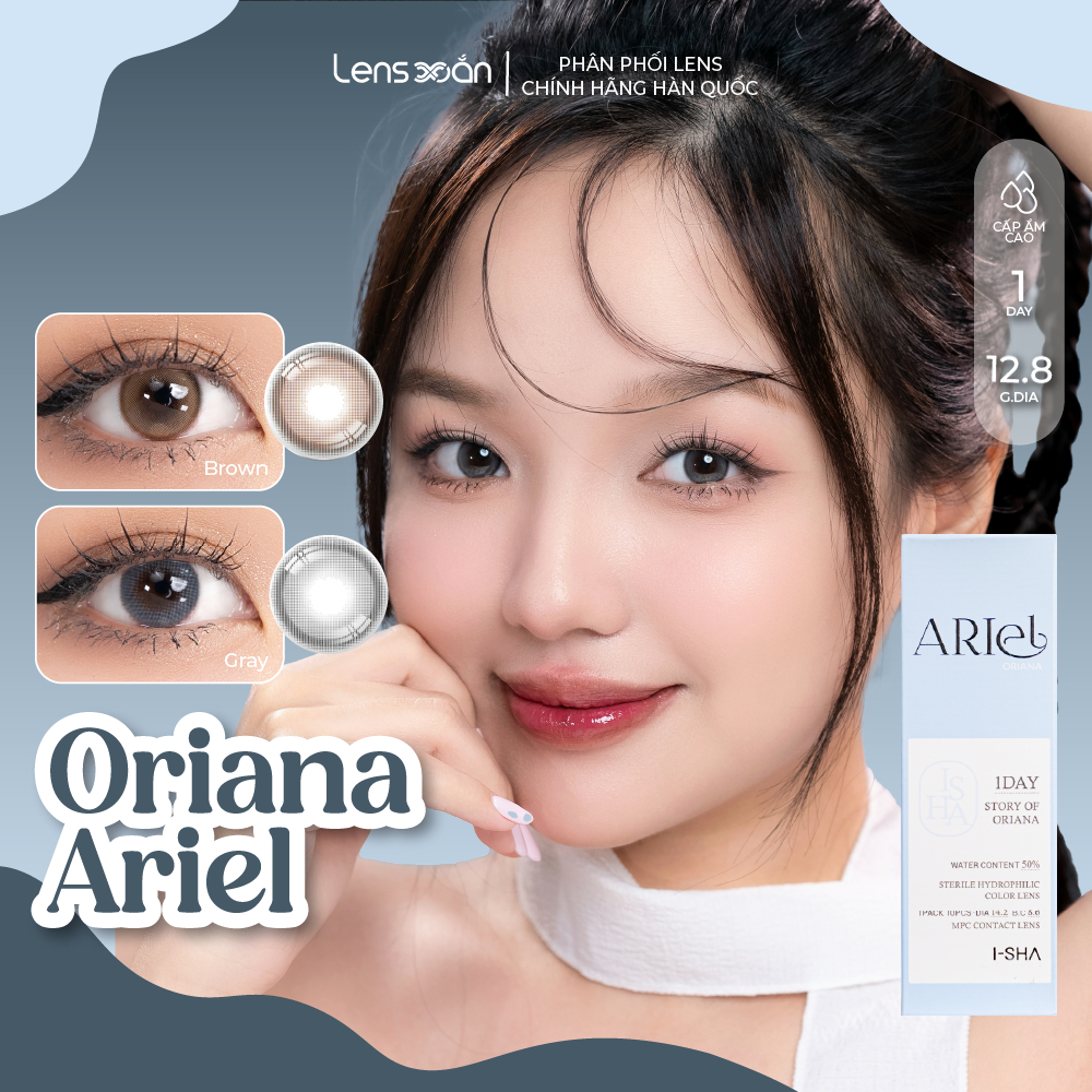 LENS 1 NGÀY tự nhiên LENS XOẮN kính áp tròng cận xám nâu tự nhiên trong veo không viền ISHA ORIANA A