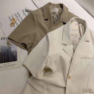 Áo Blazer Cộc Tay Dáng Dài 2 Lớp Màu Be Nâu, Áo Blazer Nữ Form Rộng Xẻ Lưng Mùa Hè Mới Nhất  A031