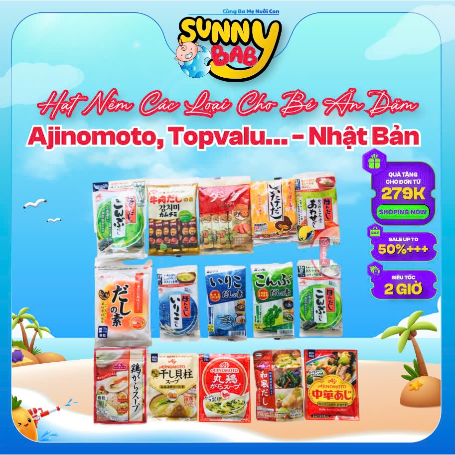 [NHẬT BẢN] Hạt nêm Nhật các loại cho bé ăn dặm Ajinomoto, Topvalu....