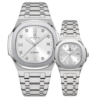 Đồng hồ đôi nam nữ chính hãng Carnival 8160 8160L 8160 8160G dây thép trắng máy cơ mặt kính sapphire