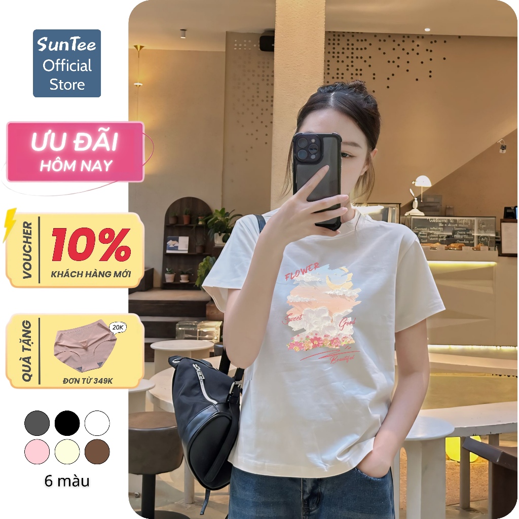 Áo thun nữ form vừa SUNTEE STFV188 phong cách basic in hình 086 vải cotton 250GSM cao cấp thoáng mát | BigBuy360 - bigbuy360.vn