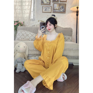 Bộ Pijama Tiểu Thư Sang Chảnh Lụa Xước Ánh Kim Cổ Vuông Mới Tay Dài Tay Ngắn Tiểu Thư Xinh Xắn