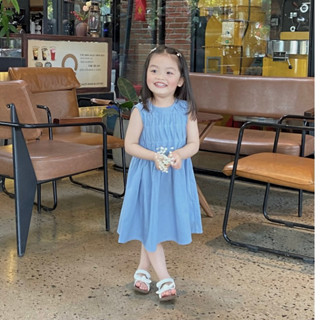 Váy bé gái, đầm sát nách dáng babydoll xếp gợn sóng cho bé 9-20kg- Blu Dress