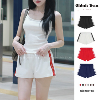 Quần Short Nữ Phối Sọc Năng Động Chất Gió Nhăn Mát Mẻ Nhiều Màu - Chinh Trần Store