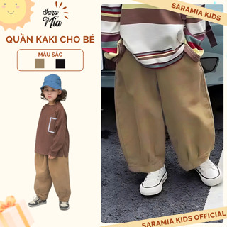 [DT01] Quần kaki bé trai SARAMIA KIDS, quần kaki ống rộng bo gấu vải co giãn bé mặc đi học, đi chơi DT01