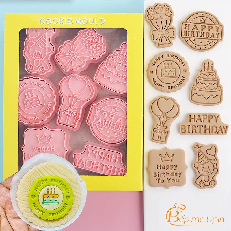 Khuôn nhấn cutter set 8 món chủ đề thôi nôi, sinh nhật mã TN84