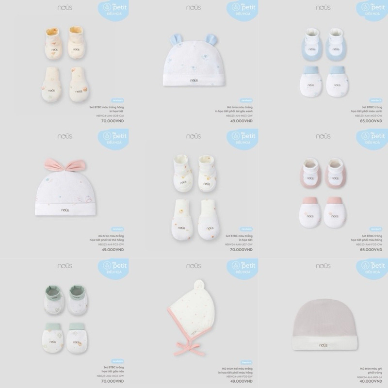 [NOUS] Phụ kiên nous Bao tay bao chân , mũ cho bé sơ sinh