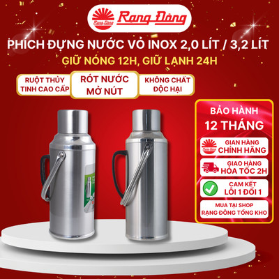 Phích đựng nước Rạng Đông, vỏ INOX cao cấp chống bám vân tay, dung tích 2 Lít và 3,2 Lít