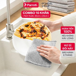 Combo 10 Khăn Lưới Rửa Chén Bát, Miếng Cọ Rửa Đa Năng, Xong Nồi 2 Trong 1 Parroti Caro CA01, CA25