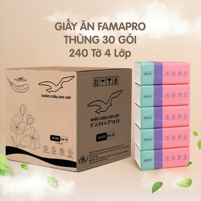 Giấy ăn đa năng FamaproThùng 30 gói rút 3 màu cao cấp, mềm mịn, an toàn