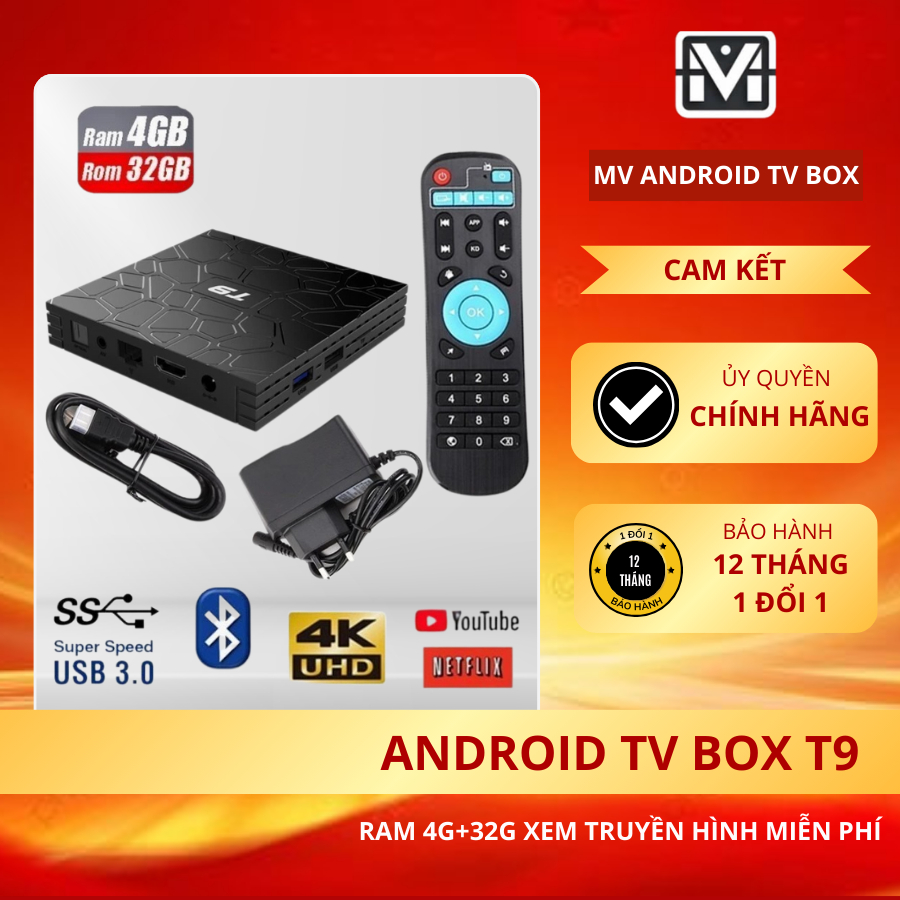 Android TV box T9 Ram 4G+32G xem truyền hình miễn phí