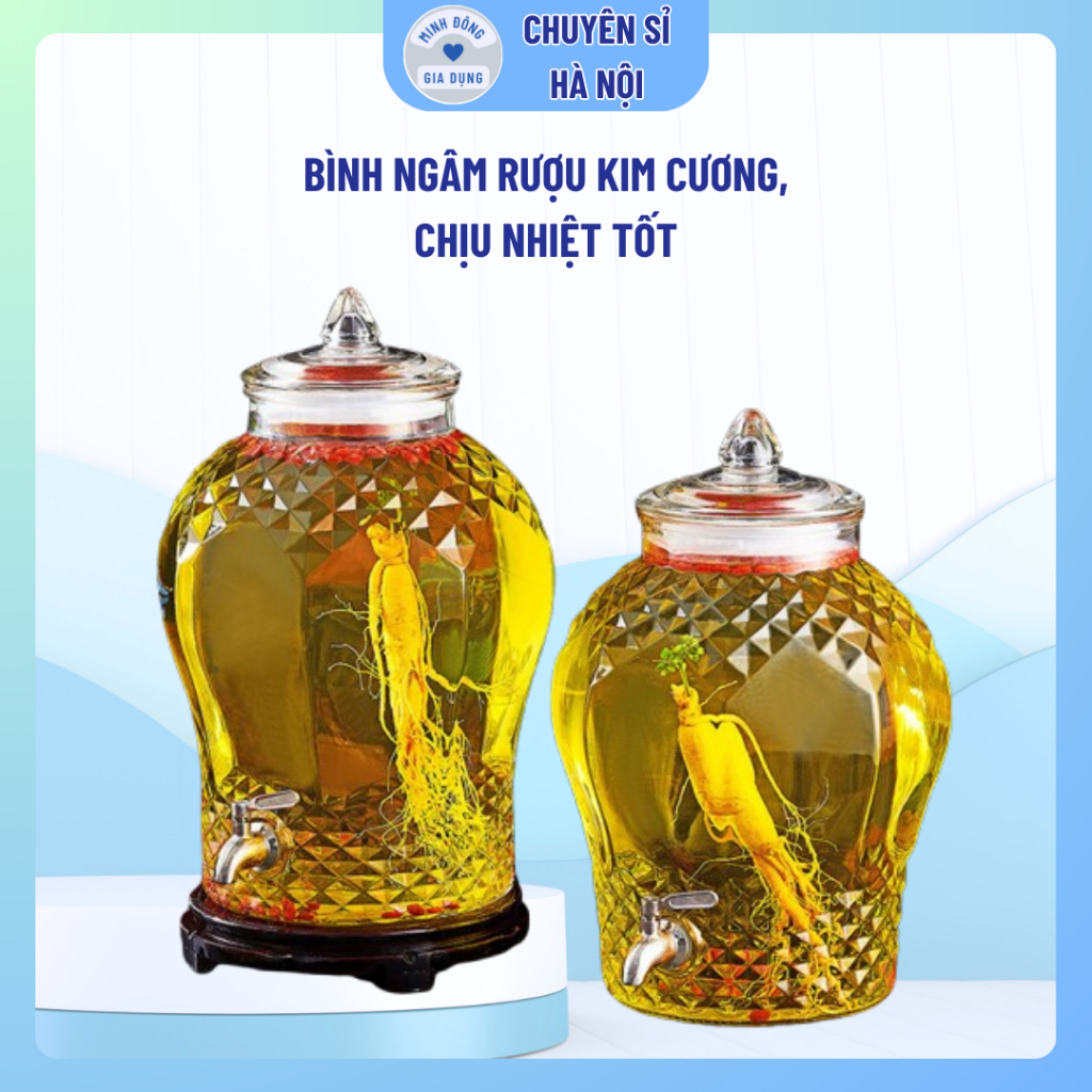 Bình ngâm rượu kim cương thủy tinh 10L có vòi