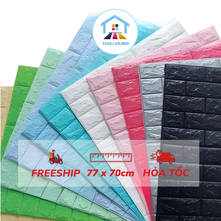 (Bộ 10 Tấm) Xốp Dán Tường 3D Giả Gạch dày 3mm - 4mm- 5mm khổ lớn 77cm x70cm có keo sẵn hcm
