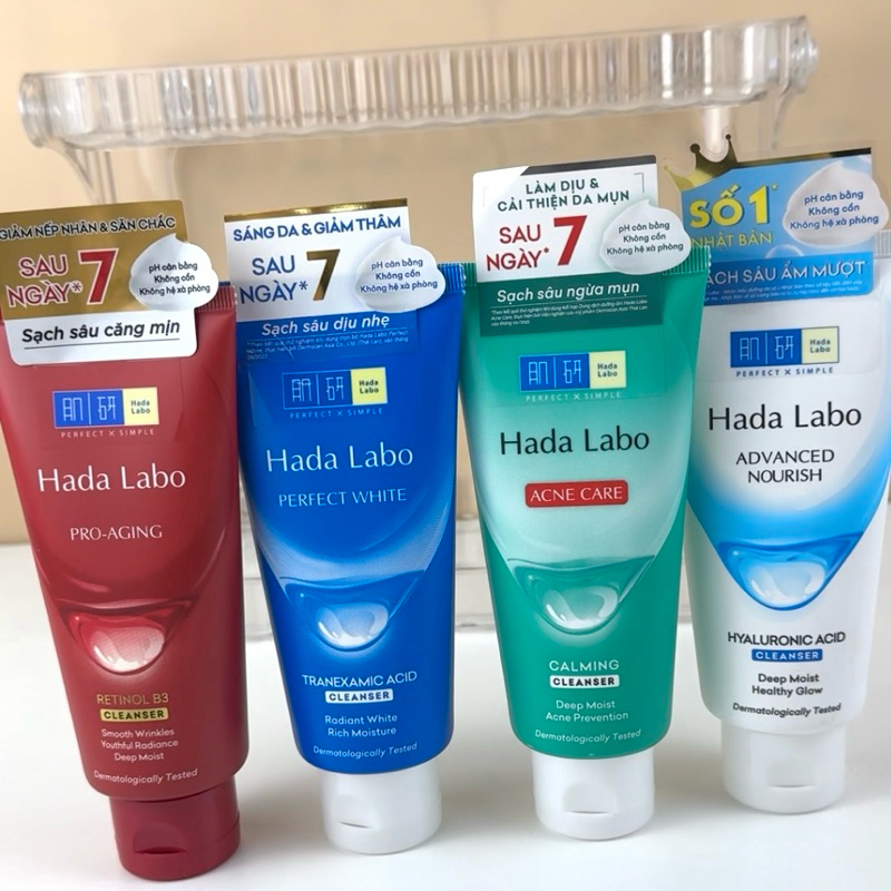 Sữa Rửa Mặt SRM Hadalabo Dưỡng Ẩm Trắng Giảm Dầu Mụn Chống Lão Hoá Retinol HA Niacinamide Xanh Dương