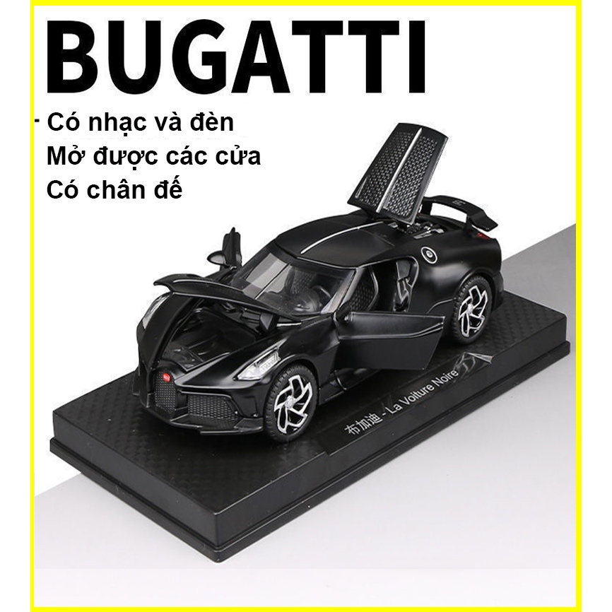 Đồ chơi xe ô tô BUGATTI LA VOITURE NOIRE bằng hợp kim, chạy cót, có nhạc và đèn, mở được các cửa, tỷ