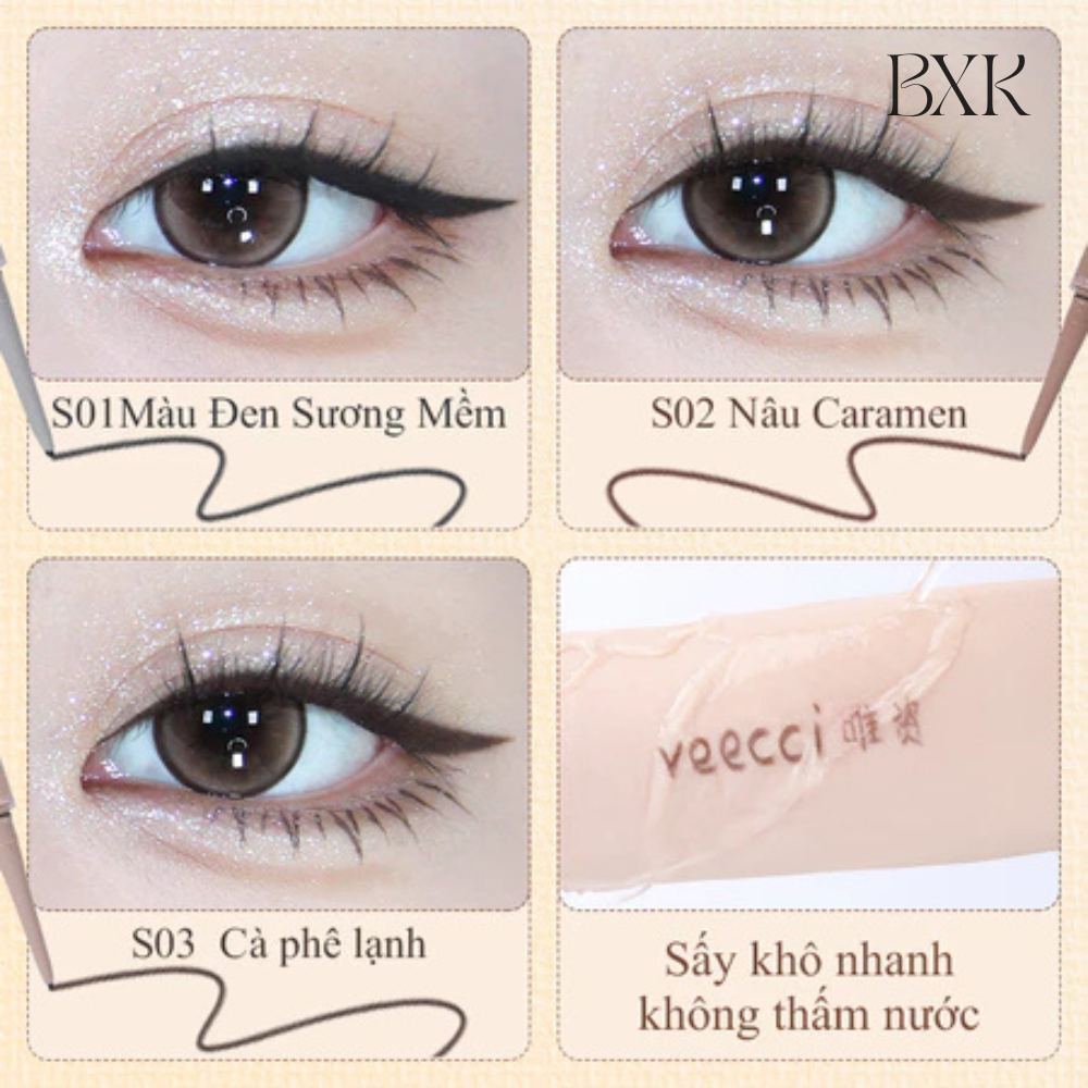 Bút Gel Kẻ Mắt VEECCI Bút Kẻ Mắt 2 Đầu Tự Nhiên Không Thấm Nước Và Lâu Trôi BXK COSMEITCS
