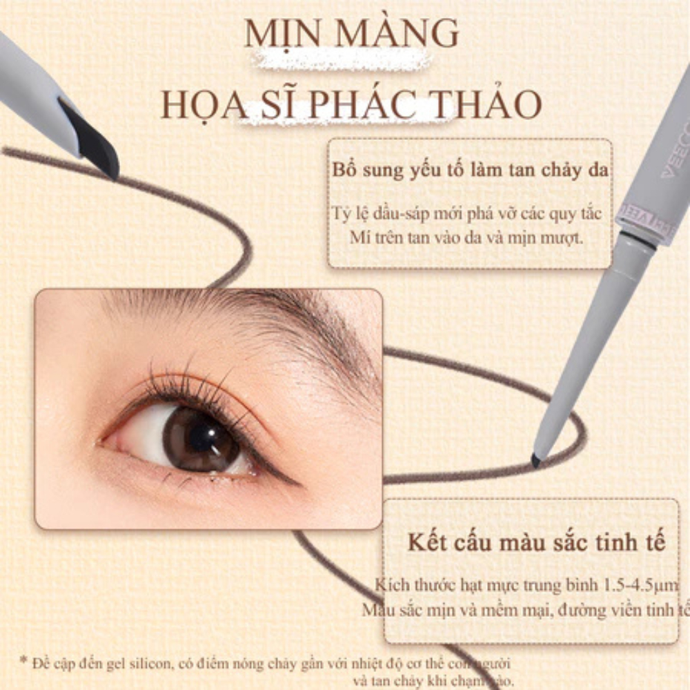 Bút Gel Kẻ Mắt VEECCI Bút Kẻ Mắt 2 Đầu Tự Nhiên Không Thấm Nước Và Lâu Trôi BXK COSMEITCS