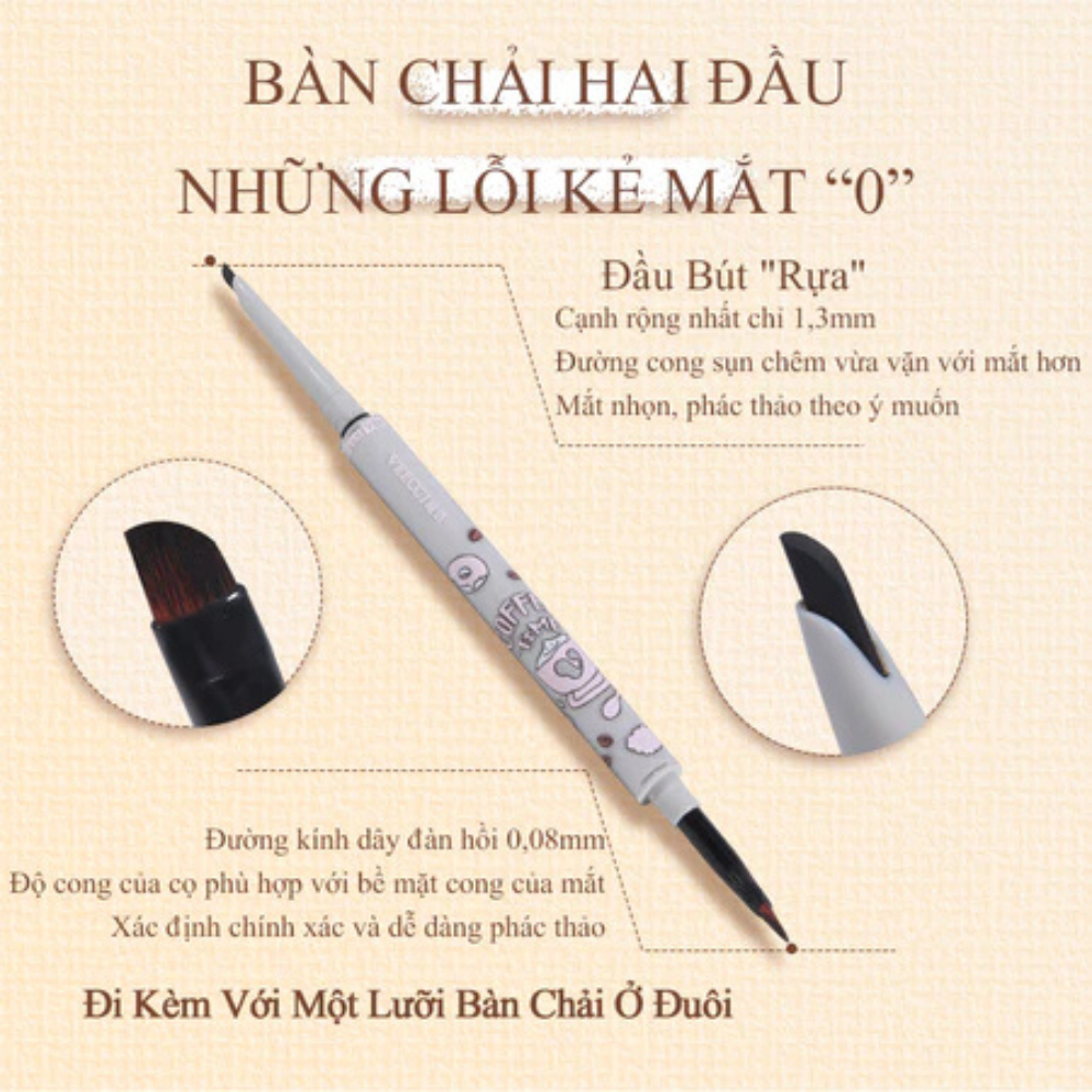 Bút Gel Kẻ Mắt VEECCI Bút Kẻ Mắt 2 Đầu Tự Nhiên Không Thấm Nước Và Lâu Trôi BXK COSMEITCS
