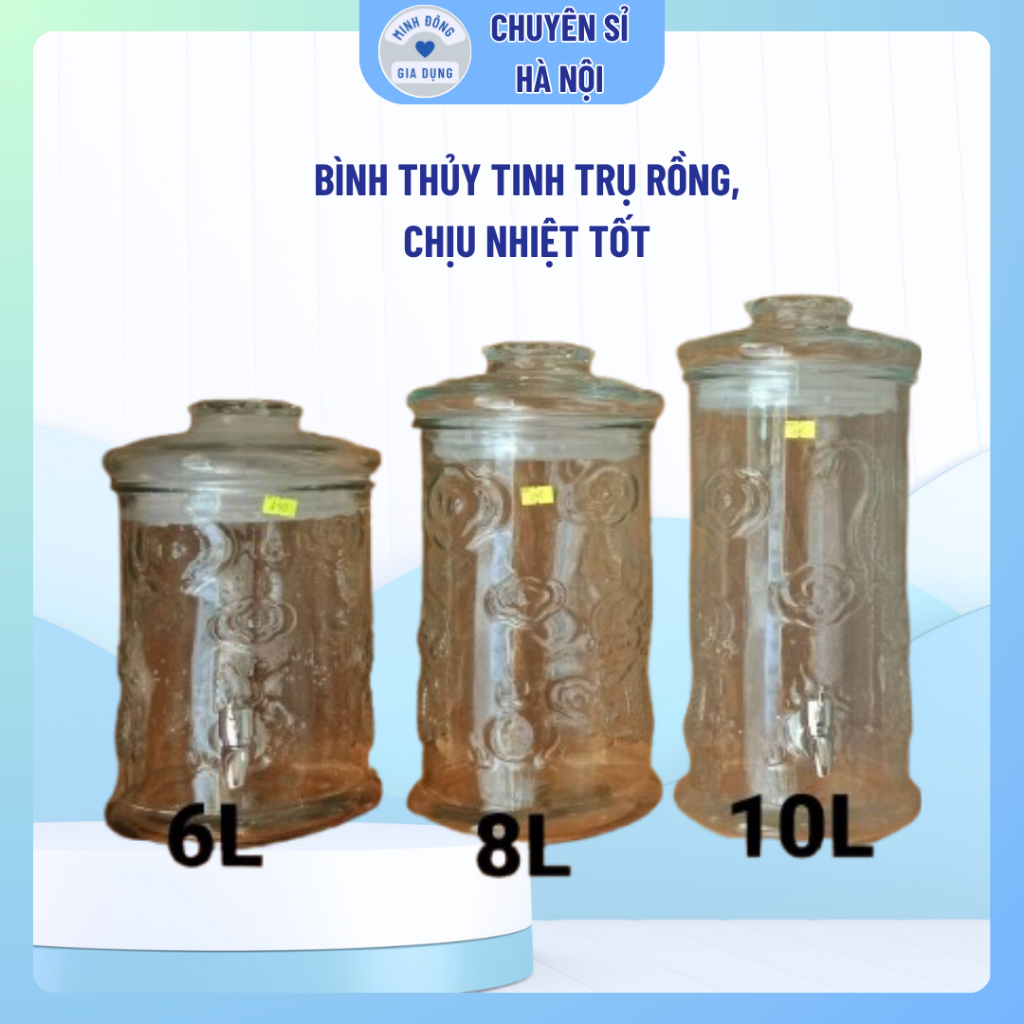 Bình Ngâm Rượu Thủy Tinh TRỤ RỒNG 6L.8L.10L CÓ VÒI & KHÔNG VÒI  ( BAO BỂ VỠ )