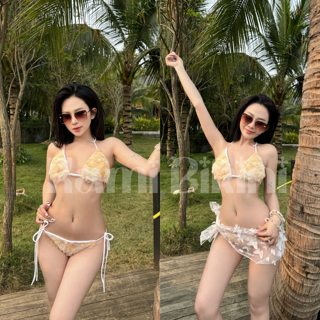 Bikini đi biển 2 mảnh hoa hồng đi biển sang chảnh sẵn đệm mút, đồ bơi nữ thiết kế quyến rũ đi biển Freesize <60kg  - H21 | BigBuy360 - bigbuy360.vn