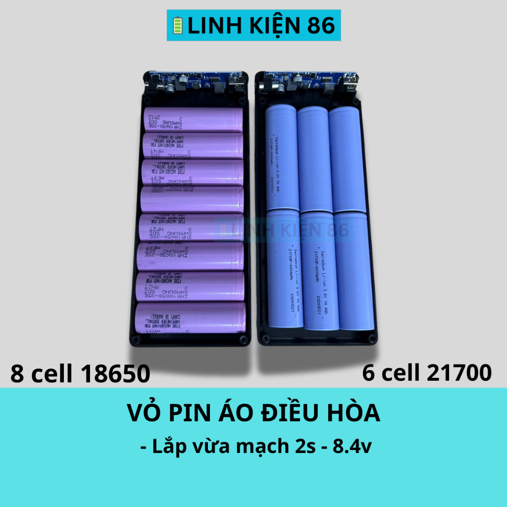 (Bán Sỉ) Vỏ Pin Áo Điều Hòa Chứa Được 8 Cell 18650, 6 Cell 21700 ( giá chỉ vỏ không pin)