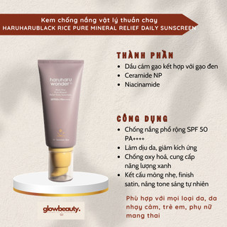 Kem Chống Nắng Nâng Tone Tự Nhiên Haruharu Wonder Black Rice Pure Mineral SPF50+ PA++++ 50ml