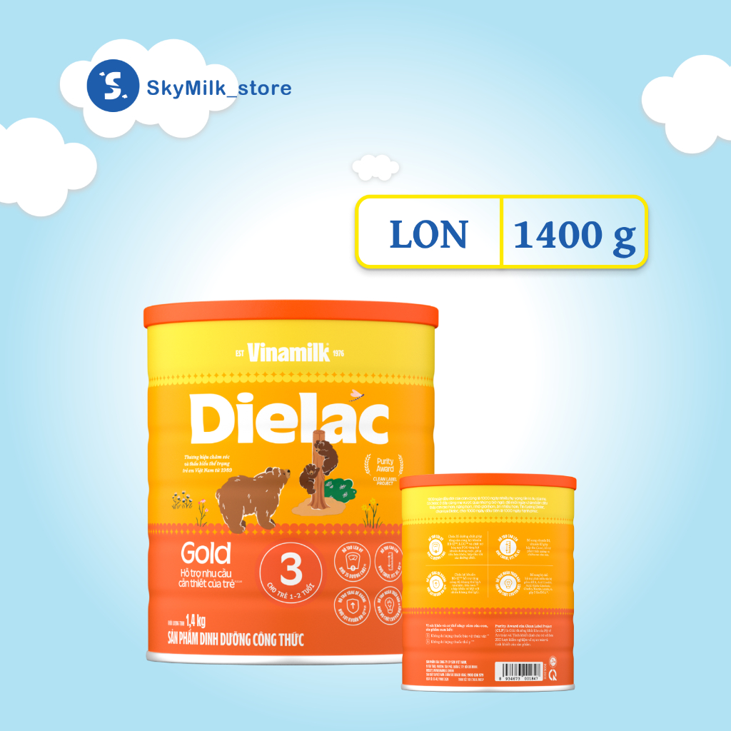 Vinamilk - Sữa bột Vinamilk - Sữa bột Vinamilk Dielac Gold 3 cho trẻ từ 1 đến 2 tuổi Hộp thiếc 1400g