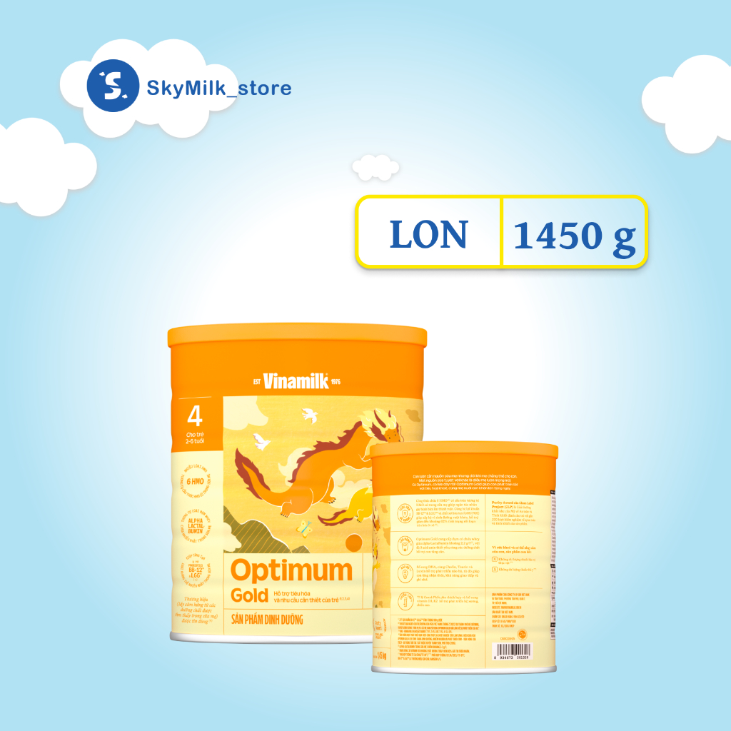 Vinamilk - Sữa bột Vinamilk - Sữa bột trẻ em Vinamilk Optimum Gold 4 trẻ (2-6 tuổi) Hộp thiếc 1450g