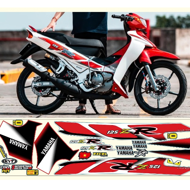 TEM RỜI YAZ 125R TRẮNG ĐỎ DECAL 3 LỚP