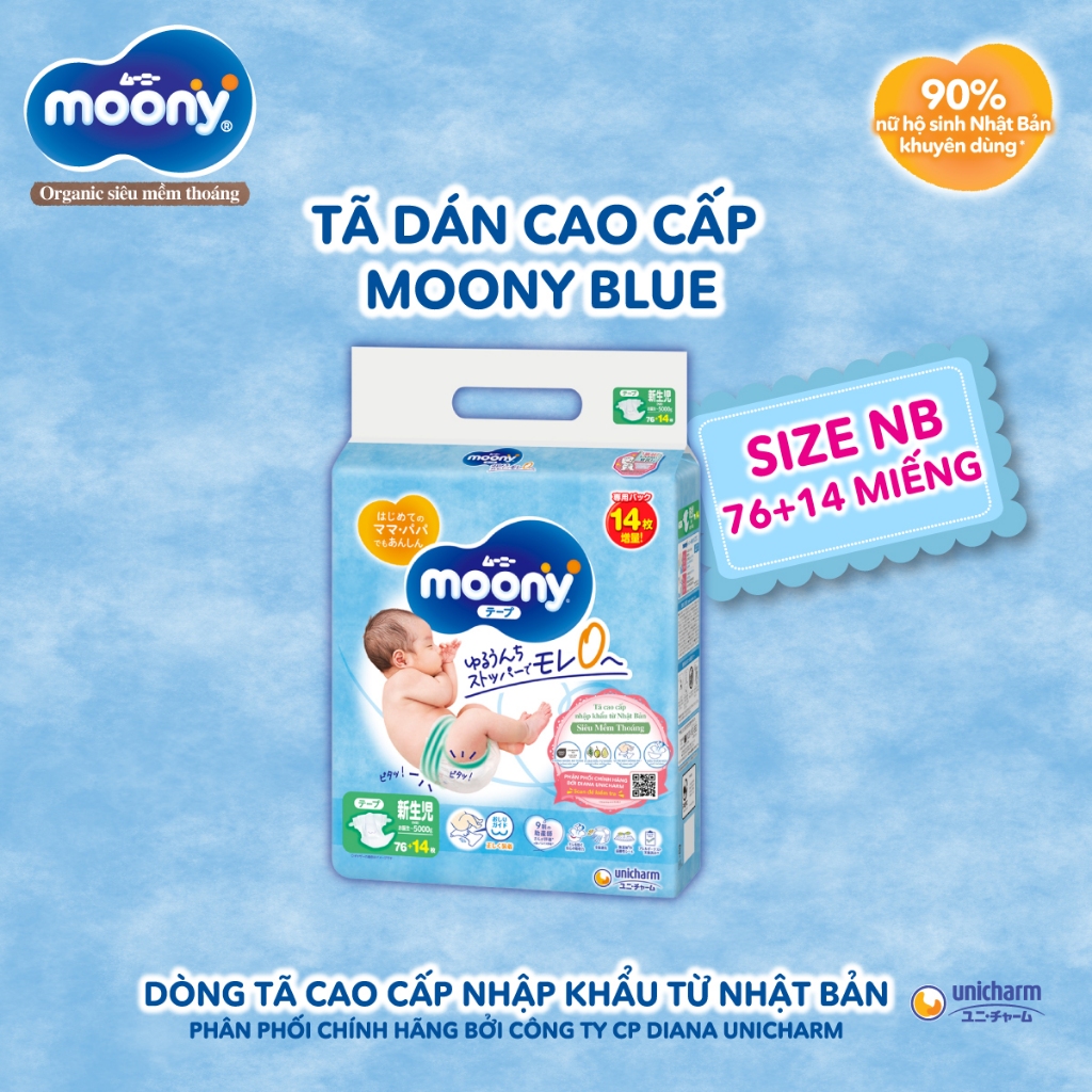 Tã Bỉm dán/Tã bỉm quần Moony Xanh siêu cao cấp cho Bé.