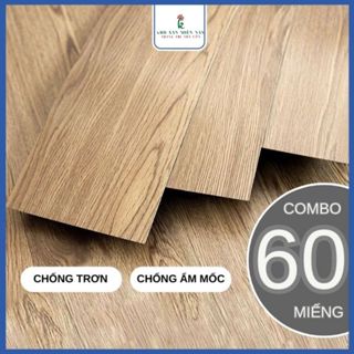 [1 Hộp] 60 Miếng dán sàn nhựa giả gỗ - sàn nhựa có sẵn keo dán kích thước 45x15cm