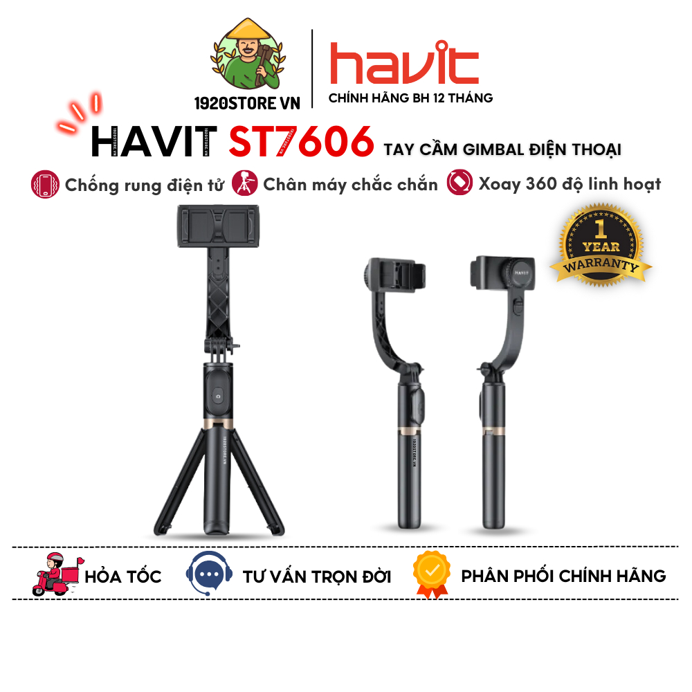 Tay Cầm Gimbal HAVIT ST7606, Chống Rung Điện Tử, Bluetooth 4.2, Điều Khiển Từ Xa - Chính Hãng BH 12 Tháng | BigBuy360 - bigbuy360.vn