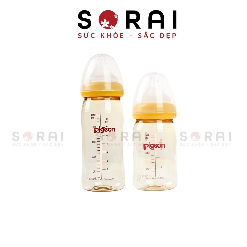 Bình sữa Pigeon cổ rộng chống sặc Nhật Bản loại nhựa/ thuỷ tinh dung tích 160-240 ml