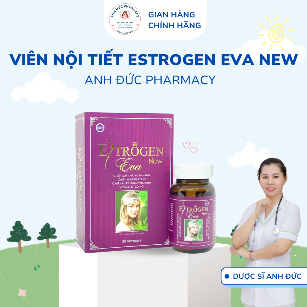 Viên uống nội tiết Estrogen Eva New - Bổ sung nội tiết tố nữ cho phụ nữ tiền mãn kinh - Hộp 30 viên