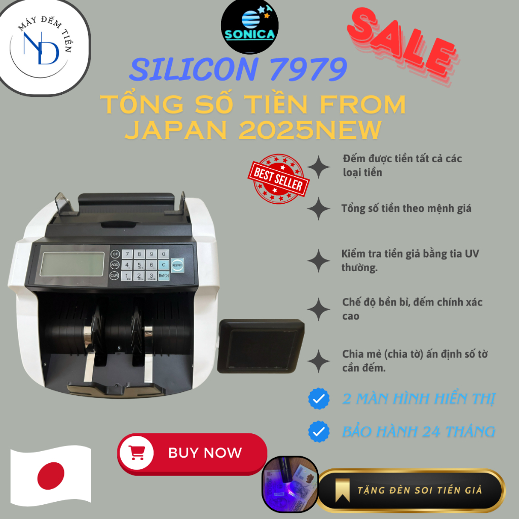 Máy đếm tiền silicon 7979 new 2025 ,đếm tổng tiền ,kiểm tiền giả uv ,siêu bền,chính xác cn nhật bản
