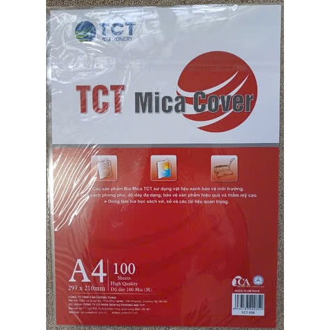 Bìa mica A4 TCT035 - loại mỏng, độ dày 100 MIC (Đóng gói: 100 tờ/tập).,